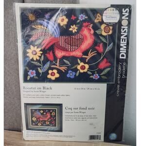 Dimensions Crewel Embroidery Kit Rooster On Black Susan Wright Cottage Core